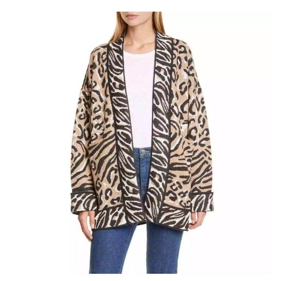 Eleven Six Luella Animal Jacquard Alpaca Blend Cardigan Sweater M/L - Picture 1 of 6
